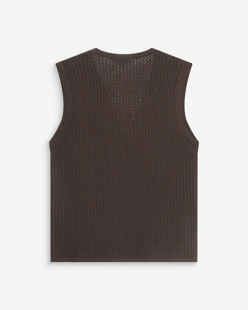 Cardigan en maille ajourée col V sans manches chocolat Wayne