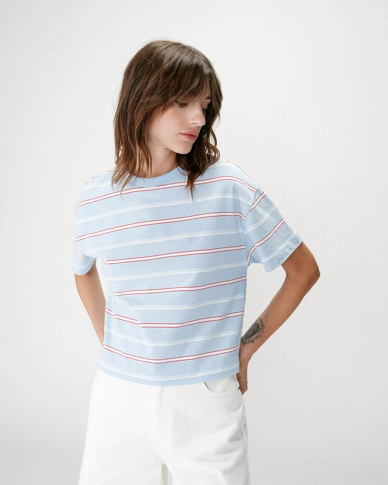 T-shirt oversize en coton rayé manches courtes ciel Welson