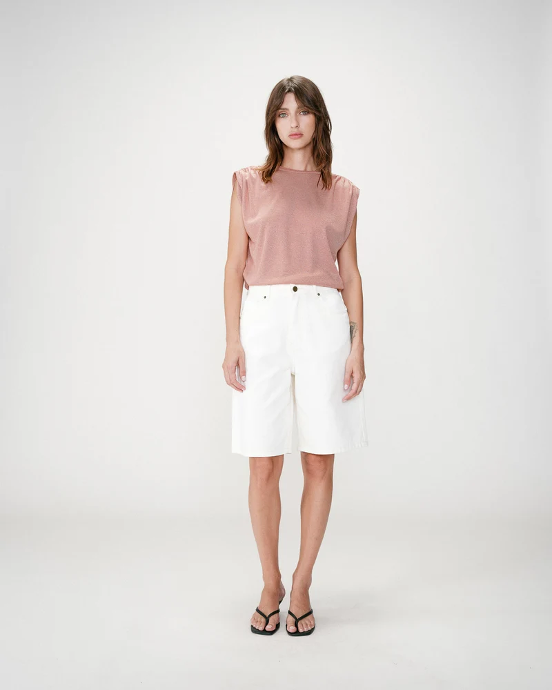 Top en lurex col rond sans manches rose Winny