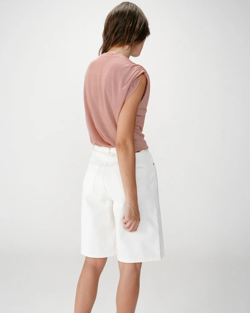 Top en lurex col rond sans manches rose Winny