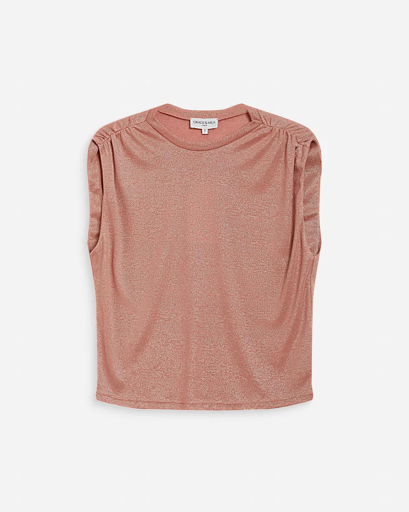 Top en lurex col rond sans manches rose Winny