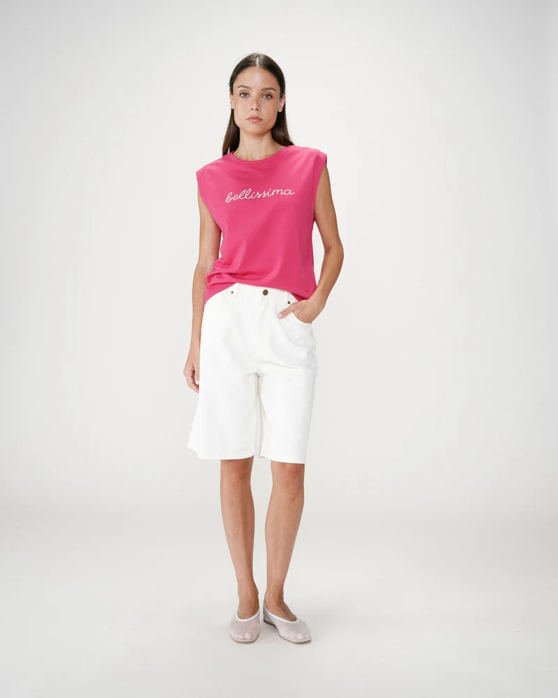 Top en coton col rond à message fuchsia Willow