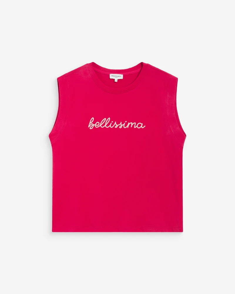 Top en coton col rond à message fuchsia Willow