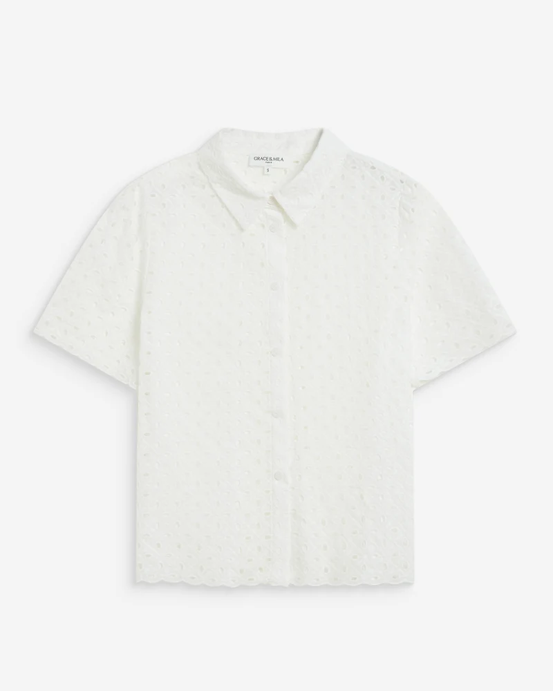 Chemise en dentelle manches courtes white Waverine