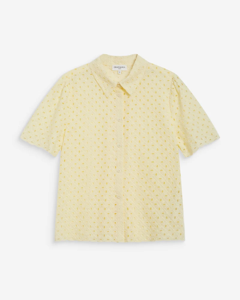 Chemise en dentelle manches courtes jaune Waverine