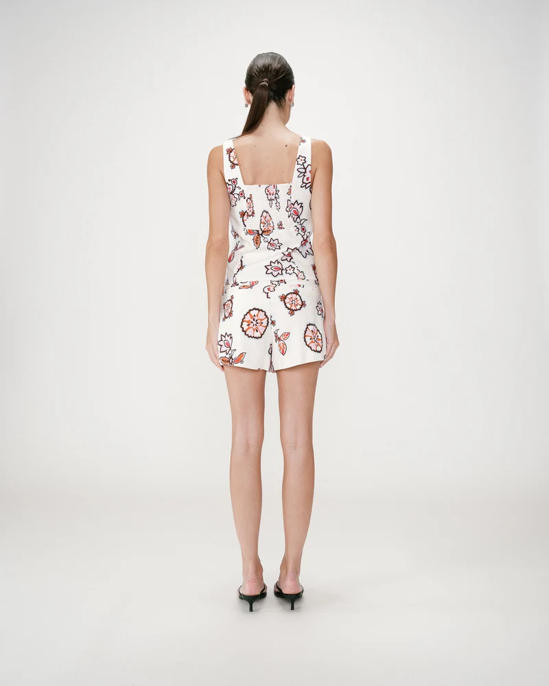 Top à imprimé floral ajusté col carré ecru Windsor