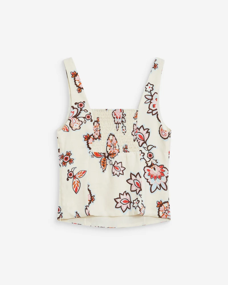 Top à imprimé floral ajusté col carré ecru Windsor
