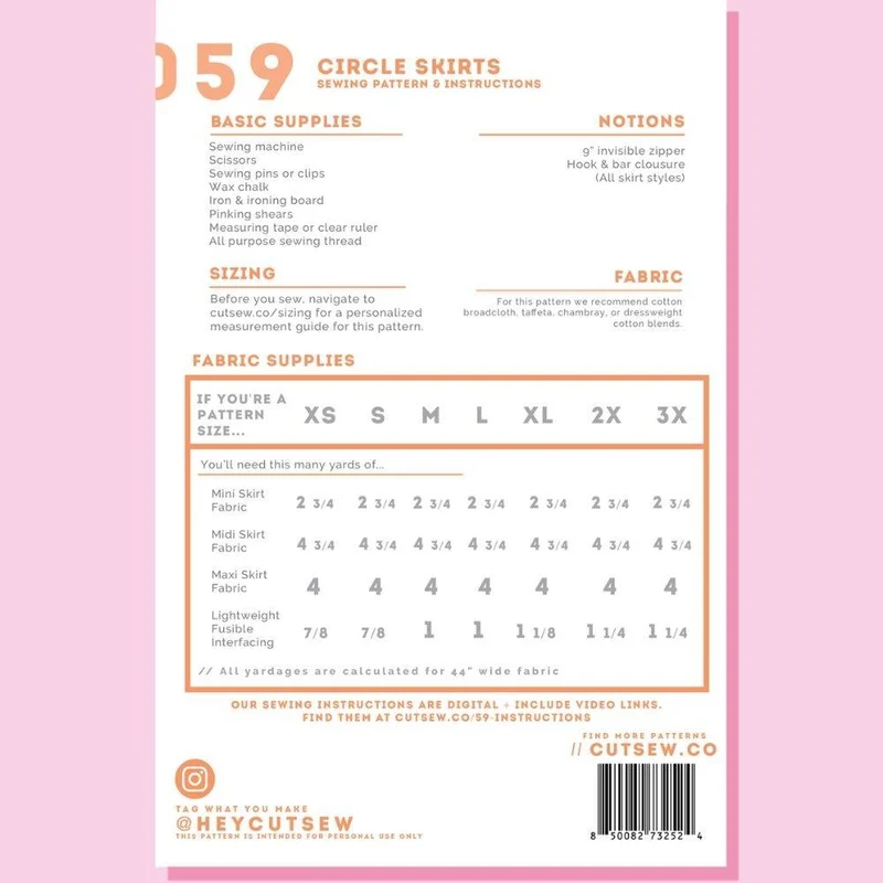 PATRON DE COUTURE PDF | 059 Jupes cercle | CUT/SEW | ANGLAIS SEULEMENT | A4 SEULEMENT