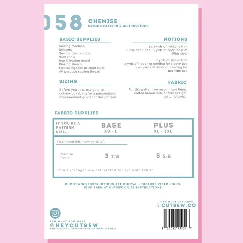 PATRON DE COUTURE PDF | 058 Chemise | CUT/SEW | ANGLAIS SEULEMENT | A4 SEULEMENT
