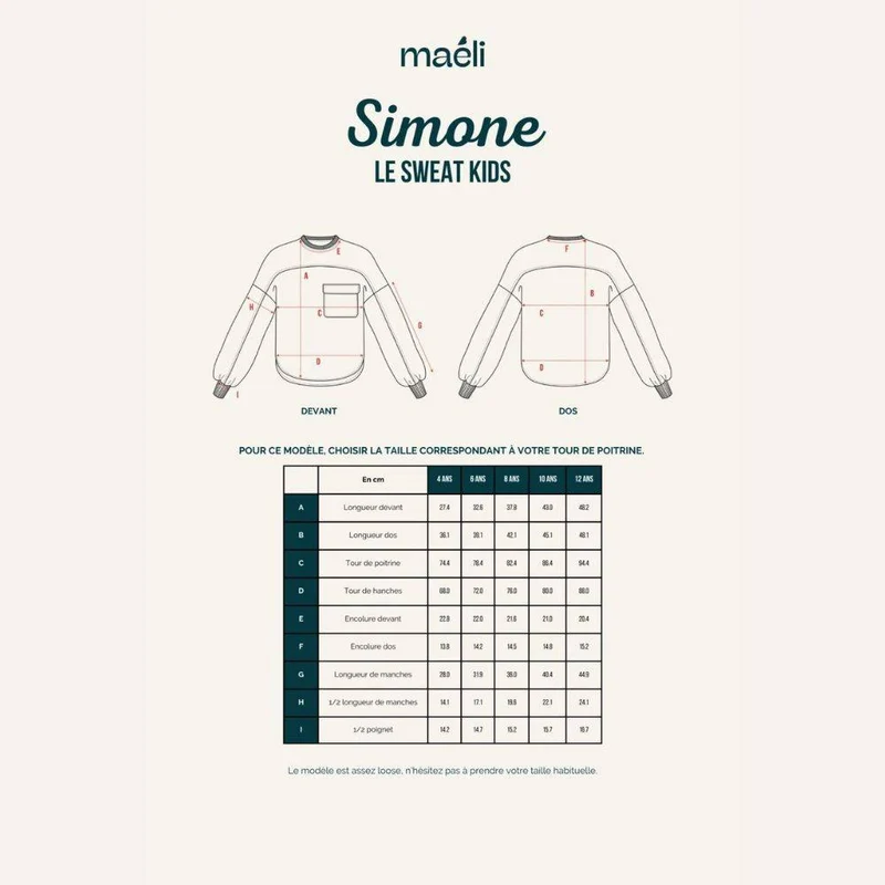 PATRON DE COUTURE PDF | Sweatshirt pour enfant Simone | Maéli Paris | FRANÇAIS SEULEMENT