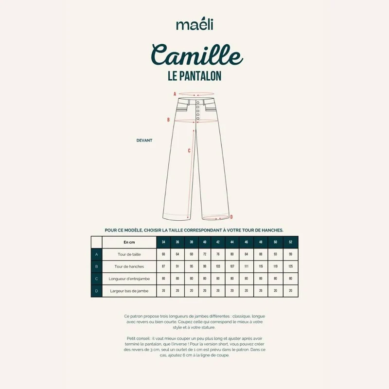 PATRON DE COUTURE PDF | Pantalon à jambe large & short Camille | Maéli Paris | BILINGUE (FR / EN)