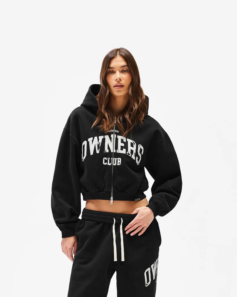Represent Owners Club Zip Through Hoodie - Jet Black