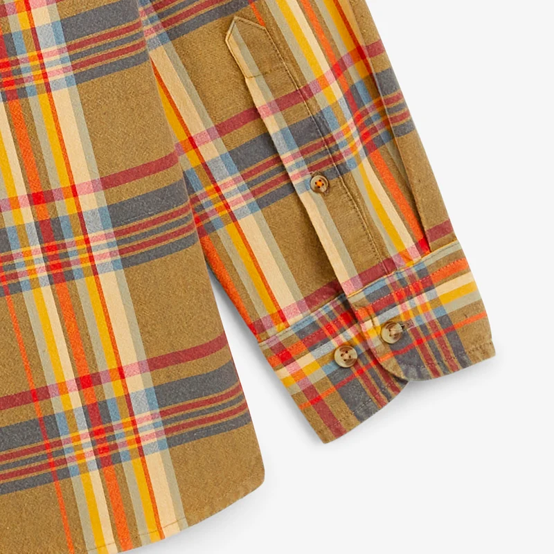Chemise manches longues coton chevron carreaux jaune moutarde