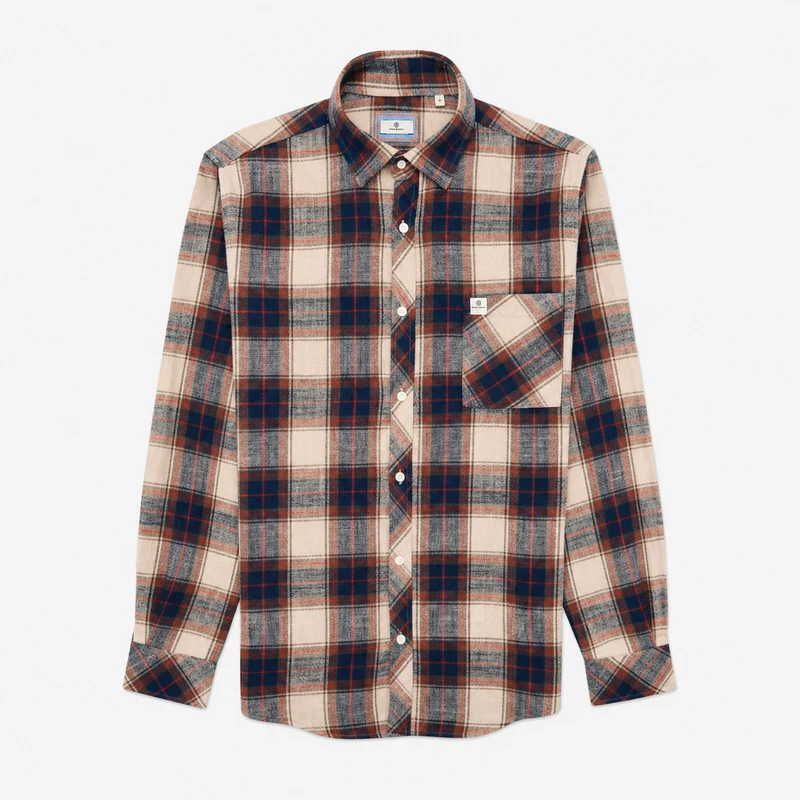 Chemise manches longues coton à carreaux beige SBPLAY