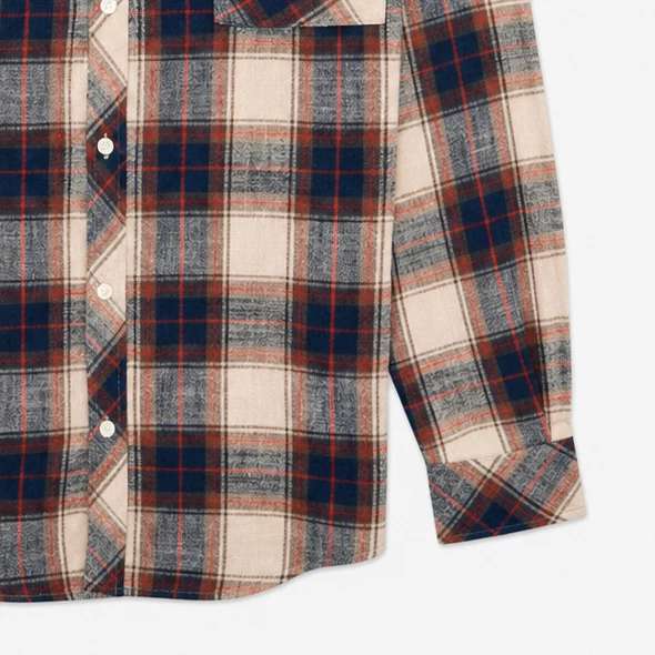 Chemise manches longues coton à carreaux beige SBPLAY