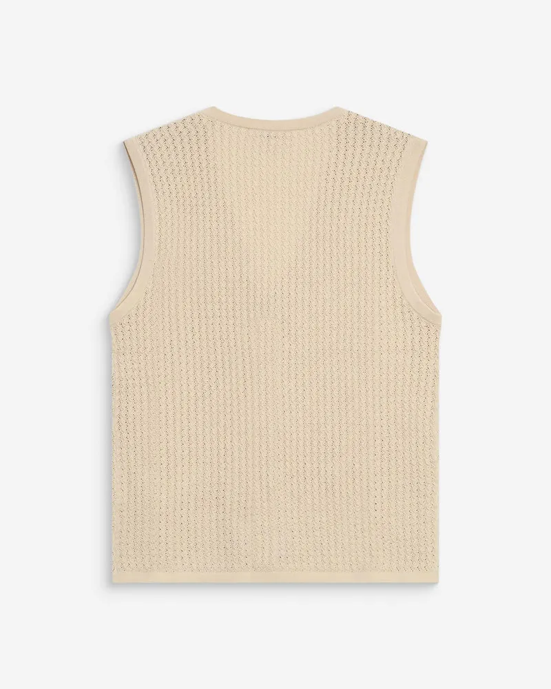 Cardigan en maille ajourée col V sans manches beige Wayne