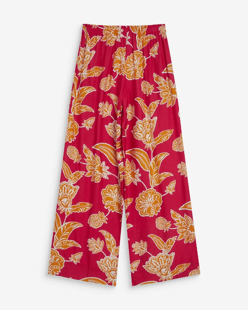 Pantalon fluide imprimé floral taille élastique fuchsia Woods