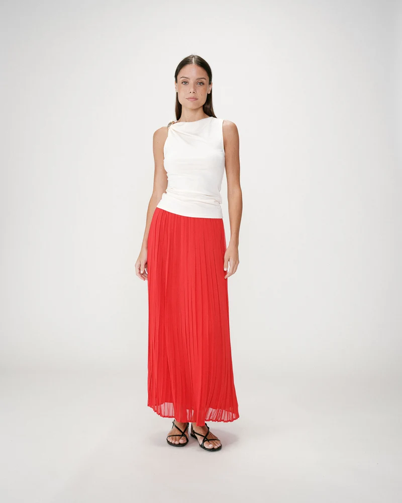 Jupe longue plissée fluide rouge Walina