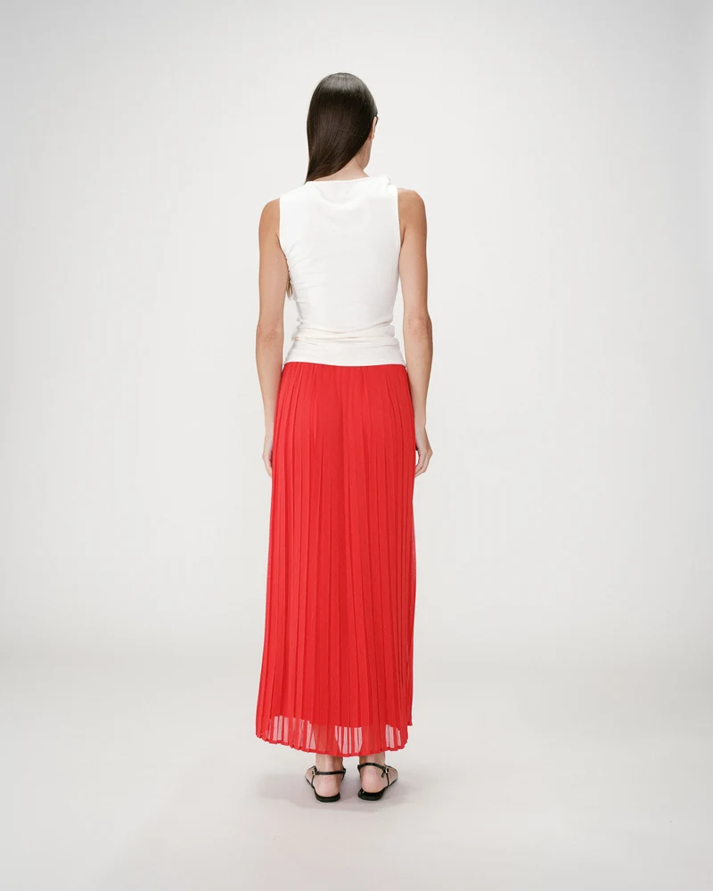 Jupe longue plissée fluide rouge Walina