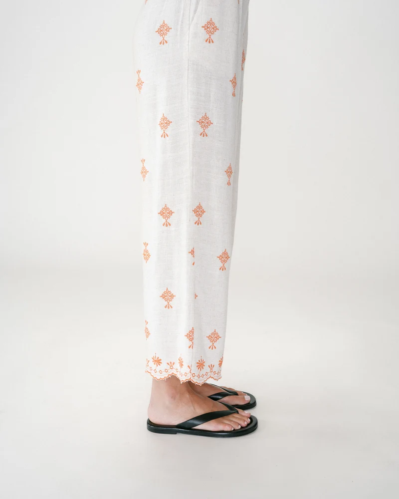 Pantalon droit brodé 7/8 orange Waren
