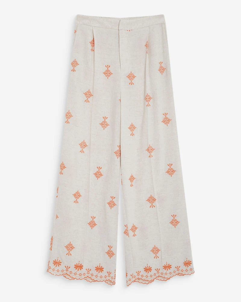 Pantalon droit brodé 7/8 orange Waren