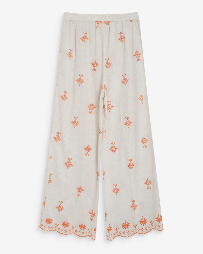 Pantalon droit brodé 7/8 orange Waren
