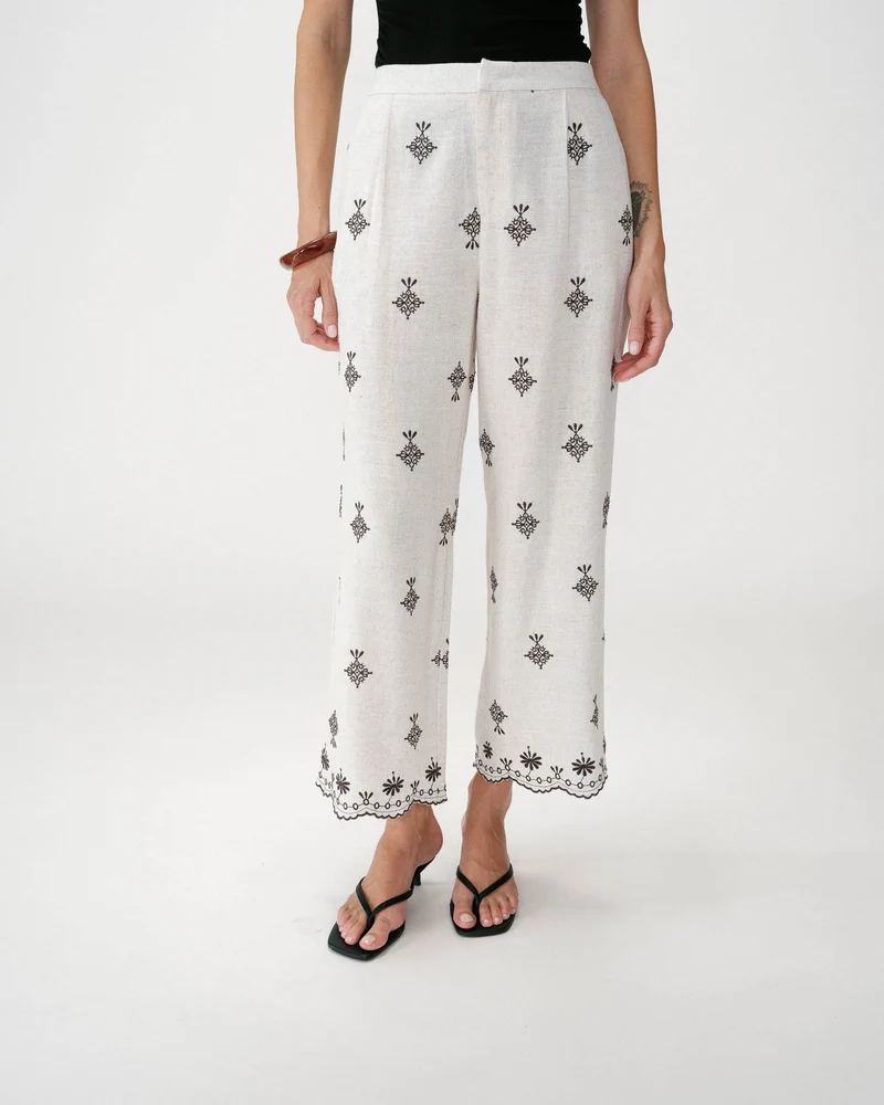 Pantalon droit brodé 7/8 chocolat Waren