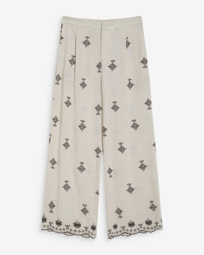 Pantalon droit brodé 7/8 chocolat Waren