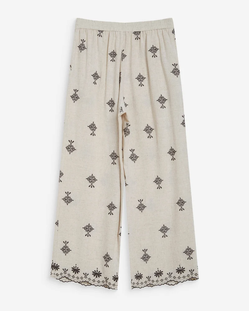 Pantalon droit brodé 7/8 chocolat Waren
