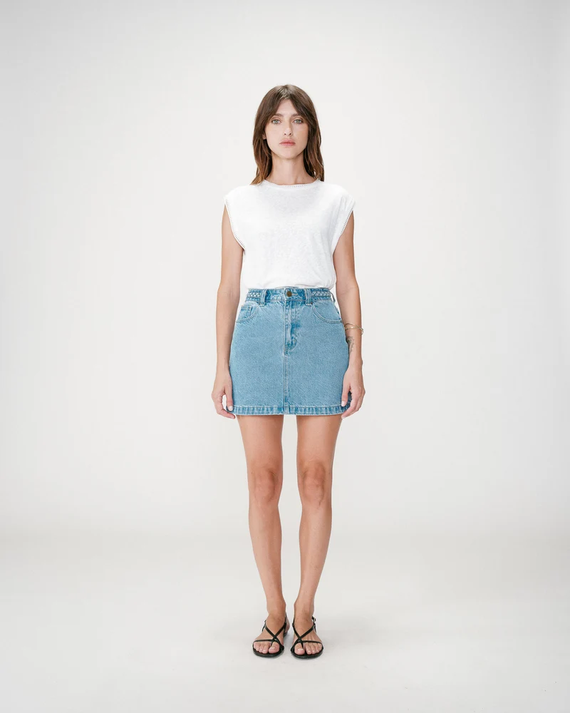 Jupe courte en jean taille haute lightblue Whitney