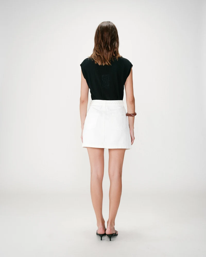 Jupe courte en jean taille haute ecru Whitney