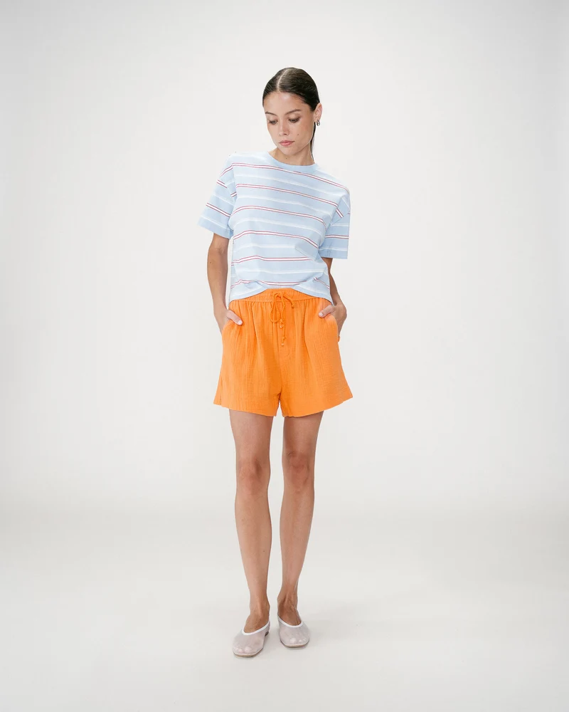 Short large taille haute en gaze de coton orange Wasabi