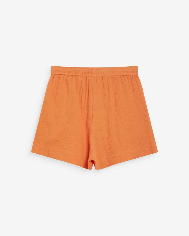 Short large taille haute en gaze de coton orange Wasabi