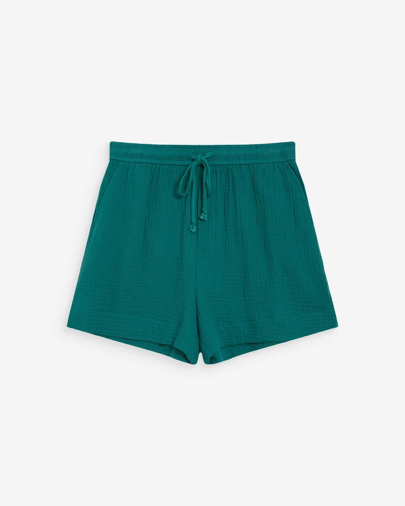 Short large taille haute en gaze de coton emeraude Wasabi