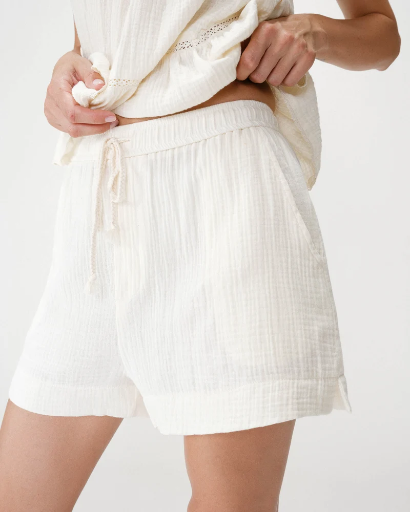Short large taille haute en gaze de coton ecru Wasabi