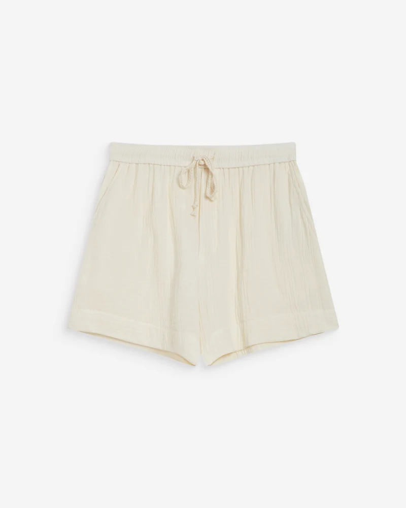 Short large taille haute en gaze de coton ecru Wasabi