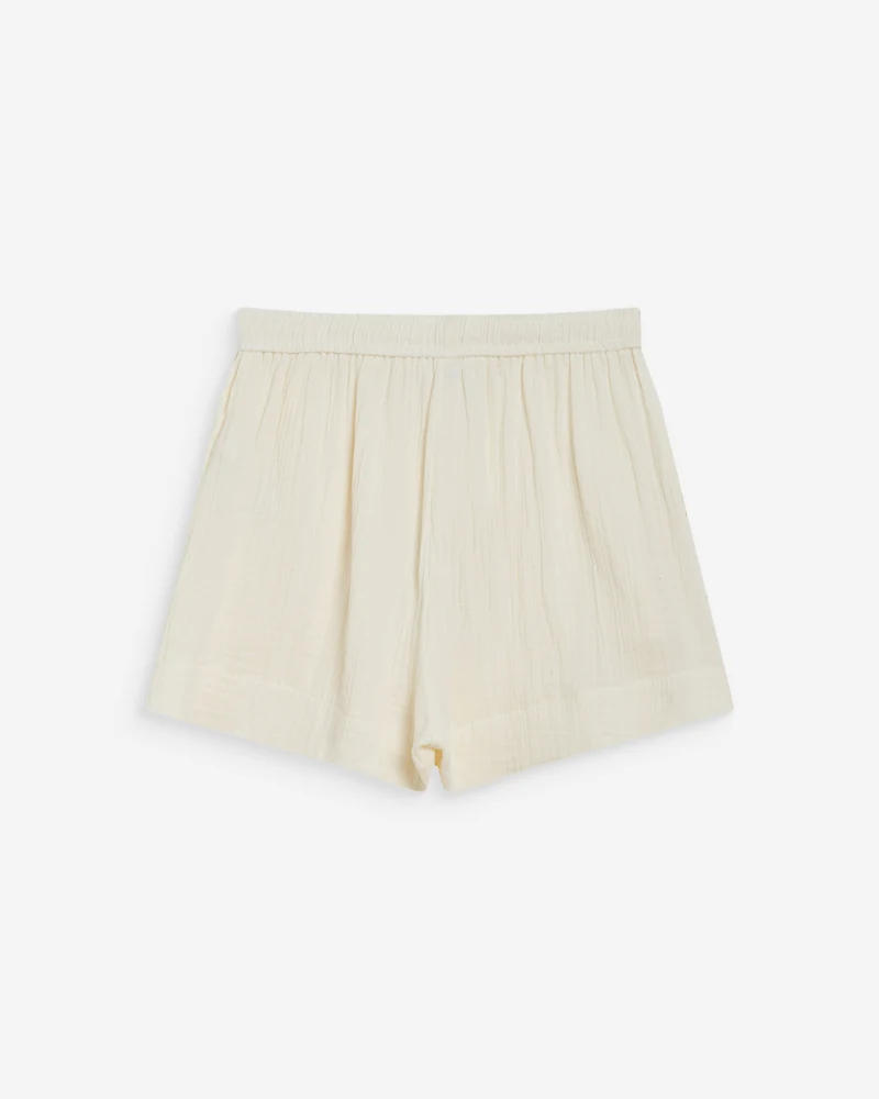 Short large taille haute en gaze de coton ecru Wasabi