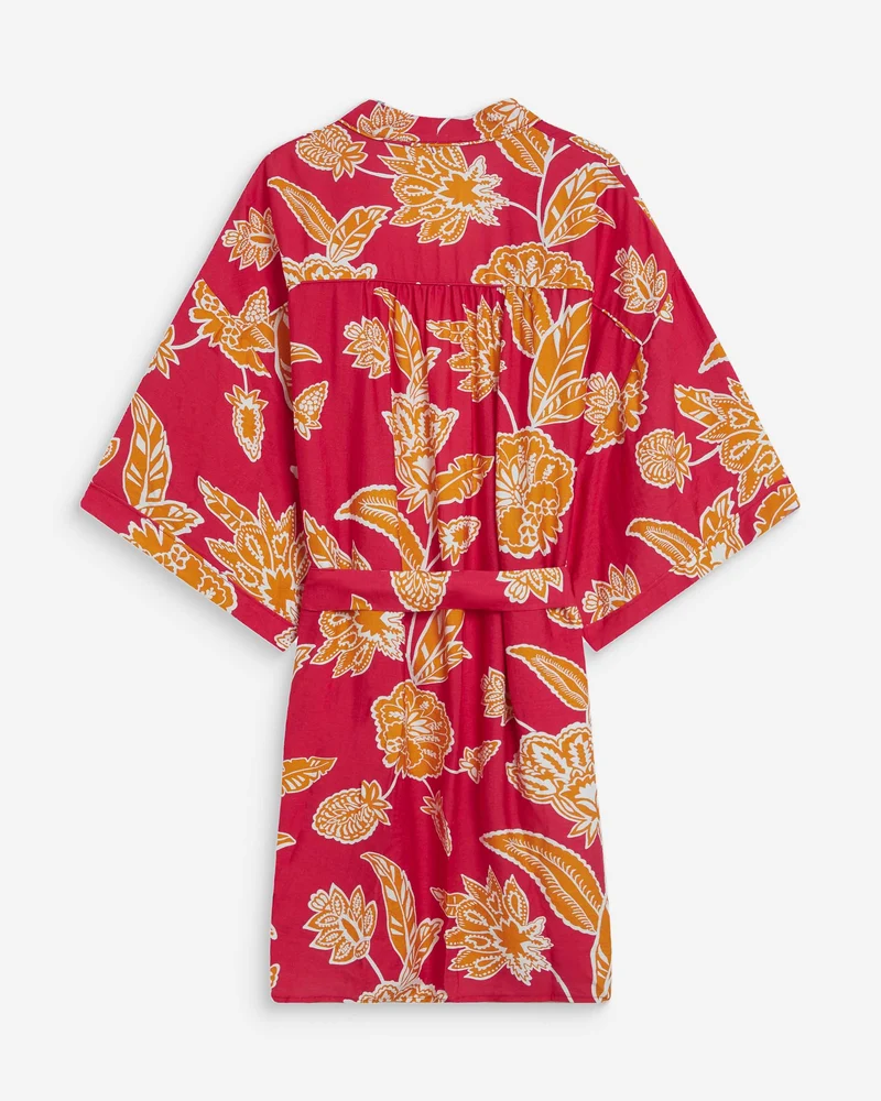 Kimono imprimé floral manches courtes fuchsia Wahana
