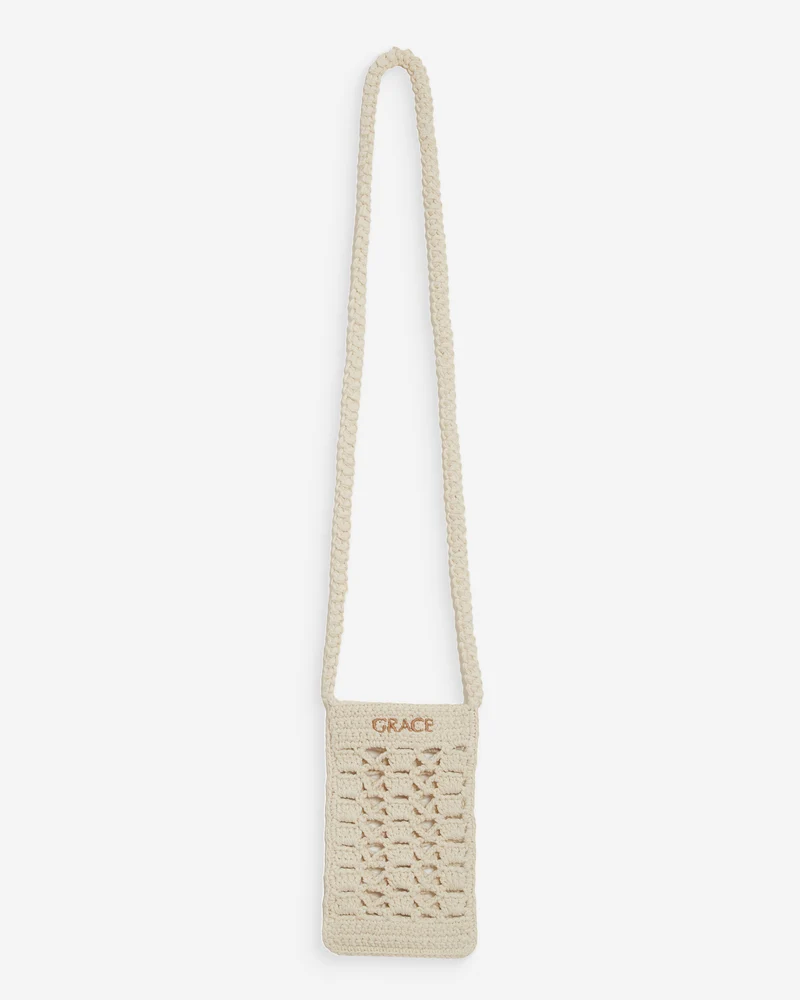 Pochette bandoulière de téléphone en crochet ecru Walt