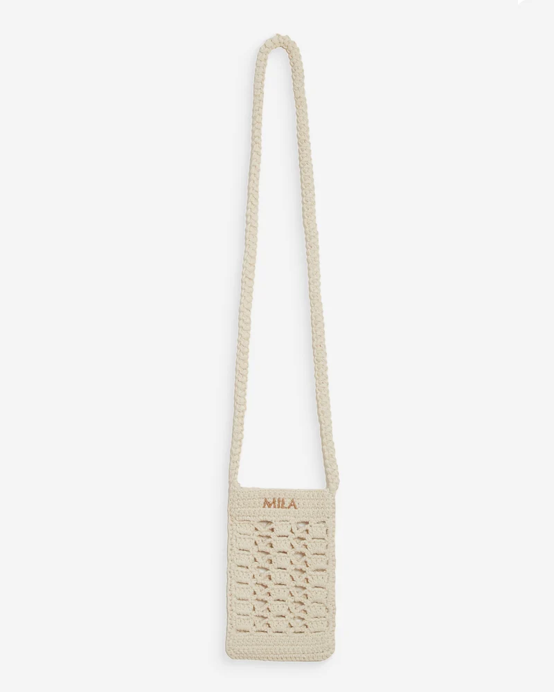 Pochette bandoulière de téléphone en crochet ecru Walt