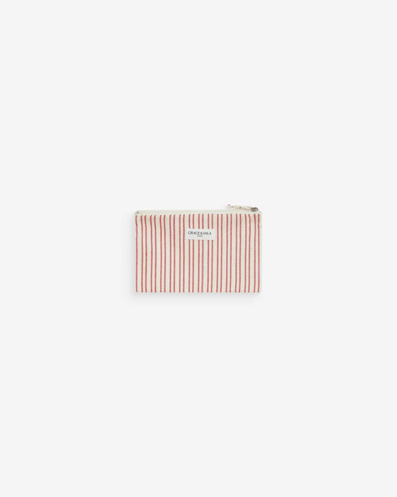 Pochette zippée en coton rayée rouge Wilene