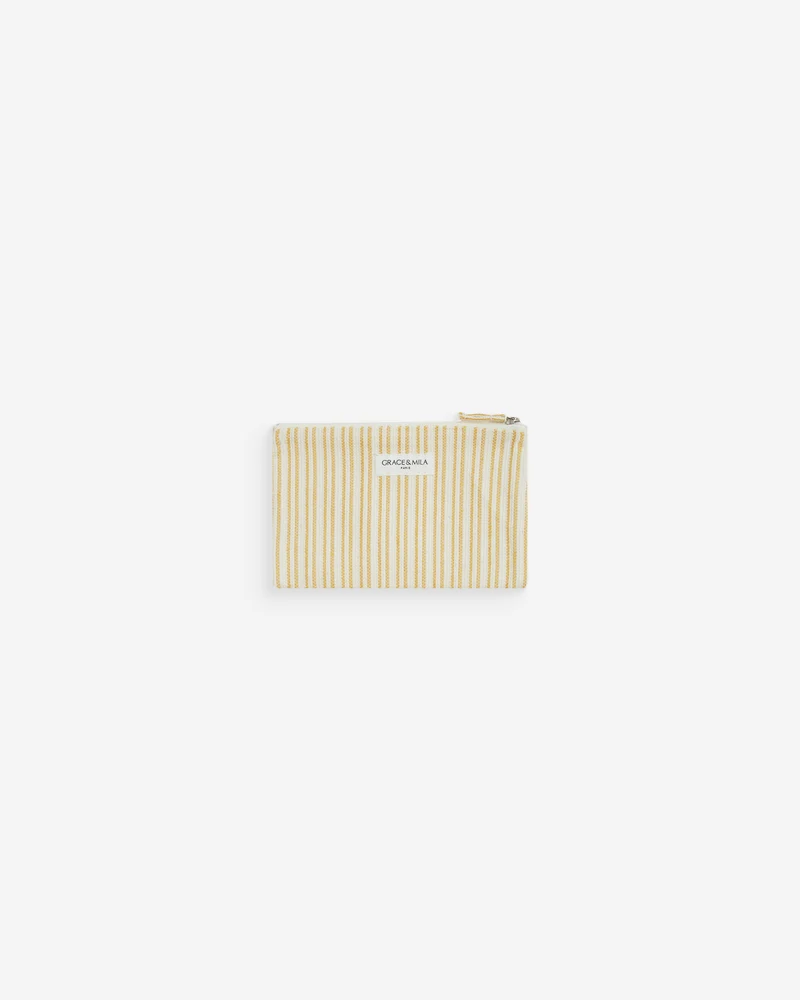 Pochette zippée en coton rayée jaune Wilene