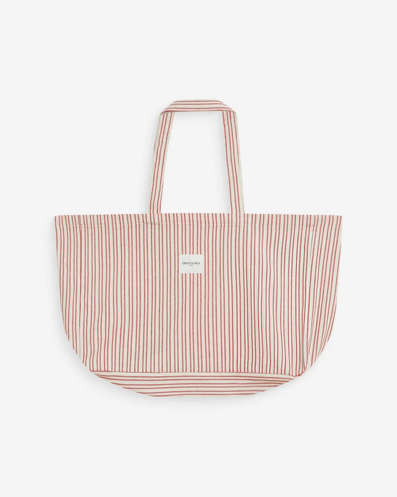Tote bag large en coton rayé rouge Wanda