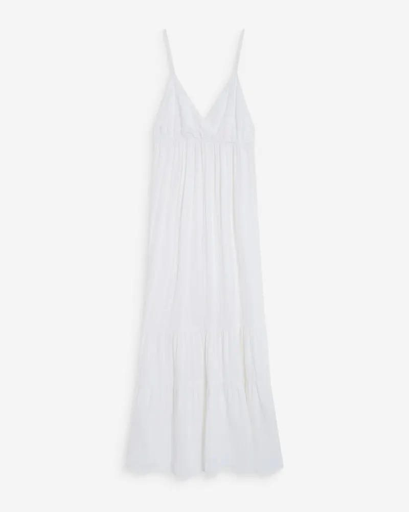 Robe longue fluide en coton col V à bretelles white Wynora