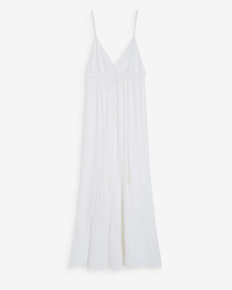 Robe longue fluide en coton col V à bretelles white Wynora