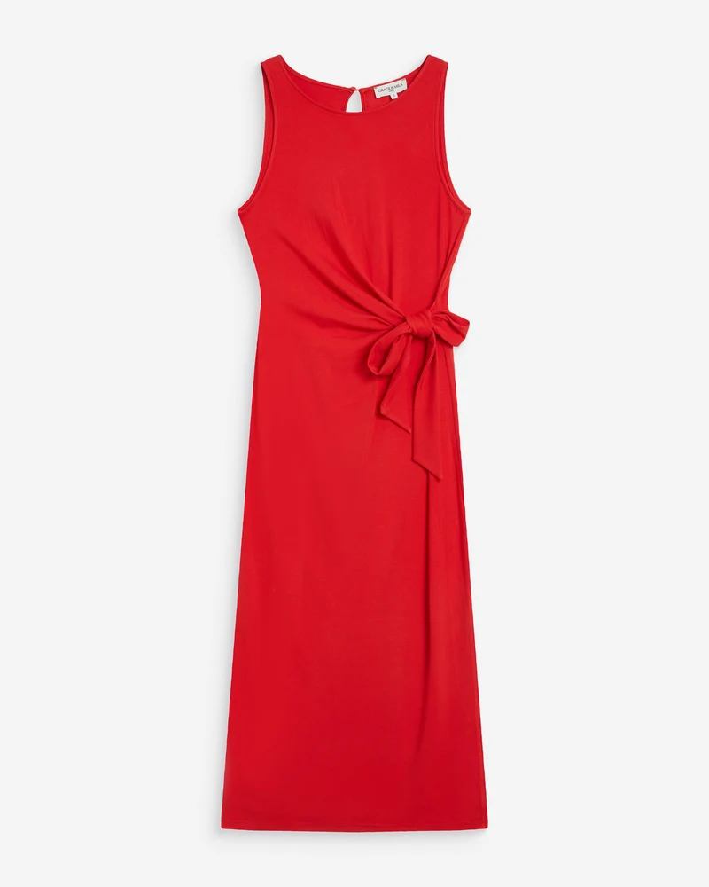 Robe longue drapée taille à nouer rouge Wyla