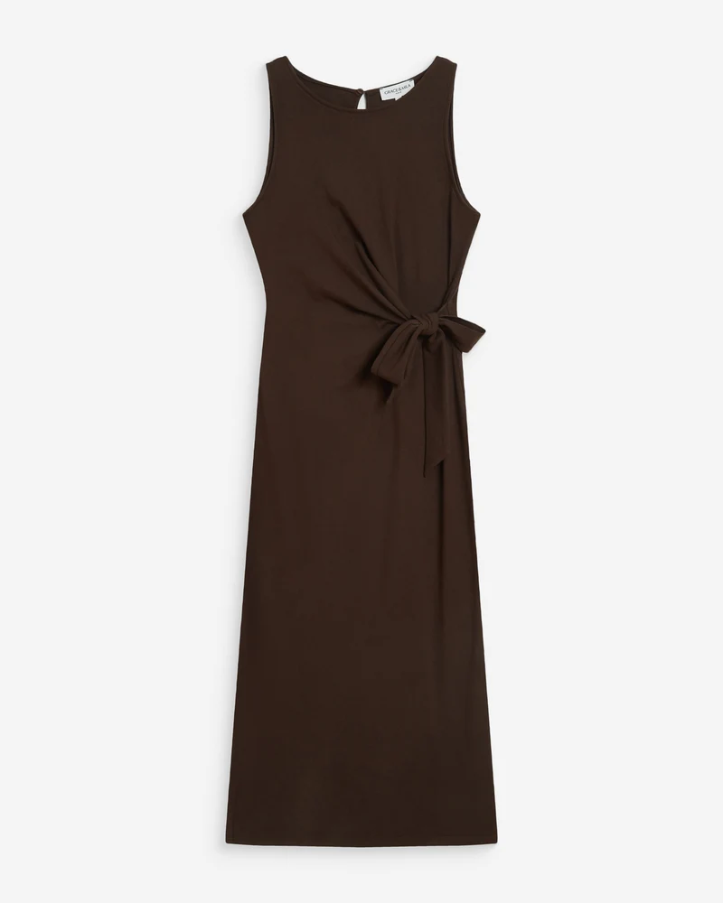 Robe longue drapée taille à nouer chocolat Wyla