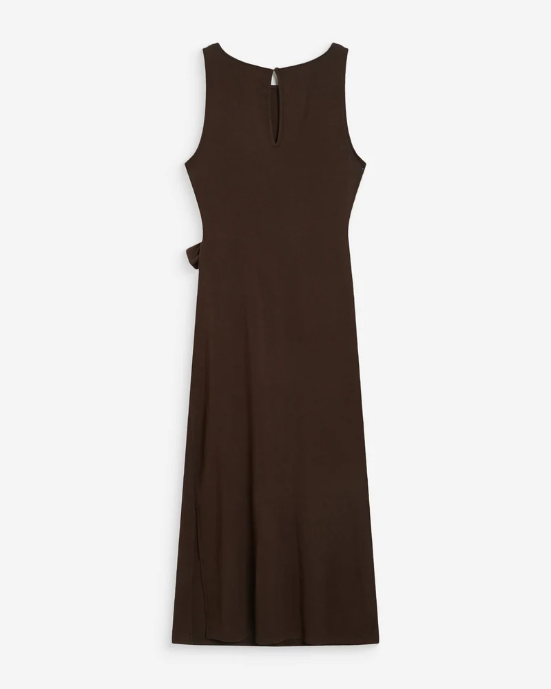 Robe longue drapée taille à nouer chocolat Wyla