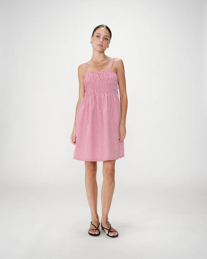 Robe courte en coton à carreaux vichy rouge Willa