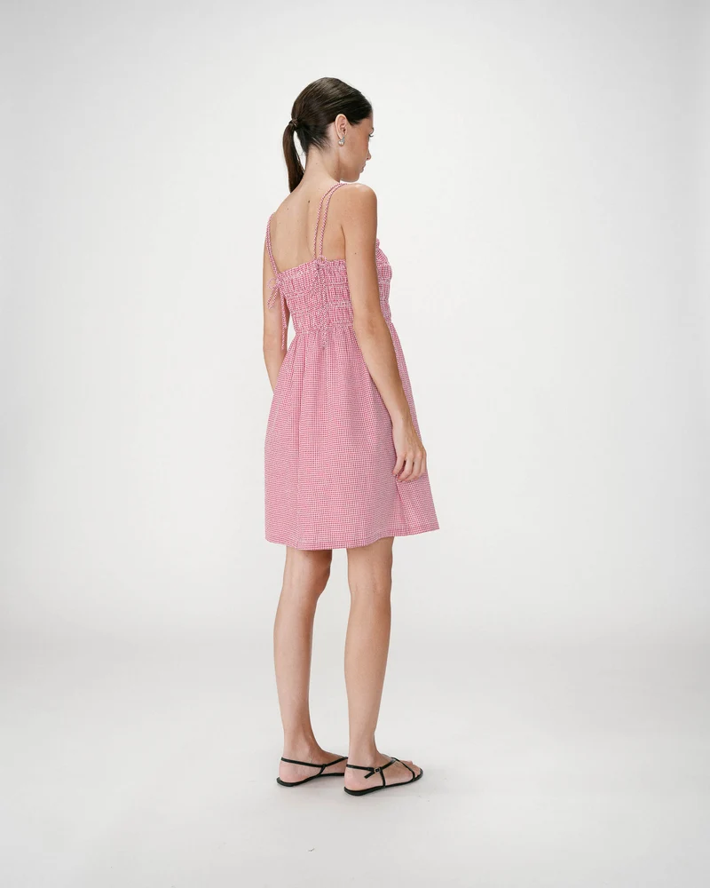 Robe courte en coton à carreaux vichy rouge Willa